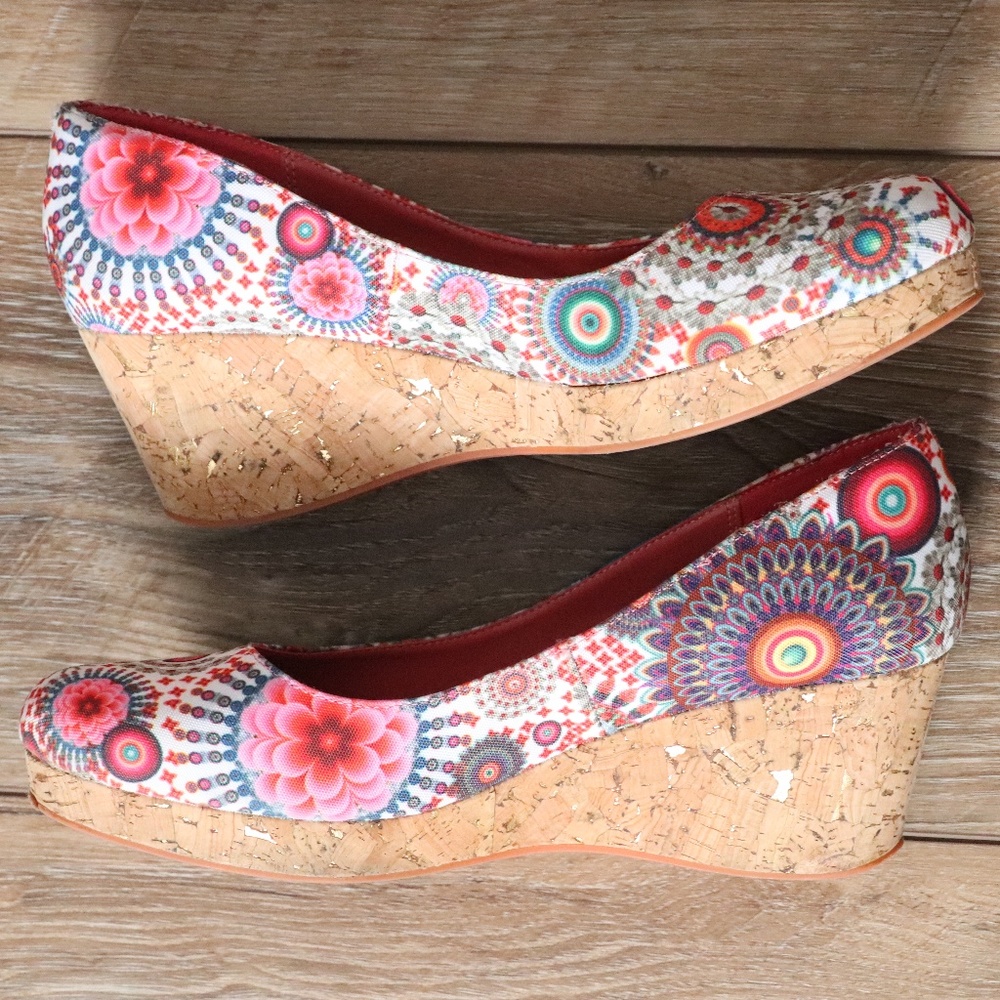 Desigual Women's Floral Print Canvas Wedges EU41